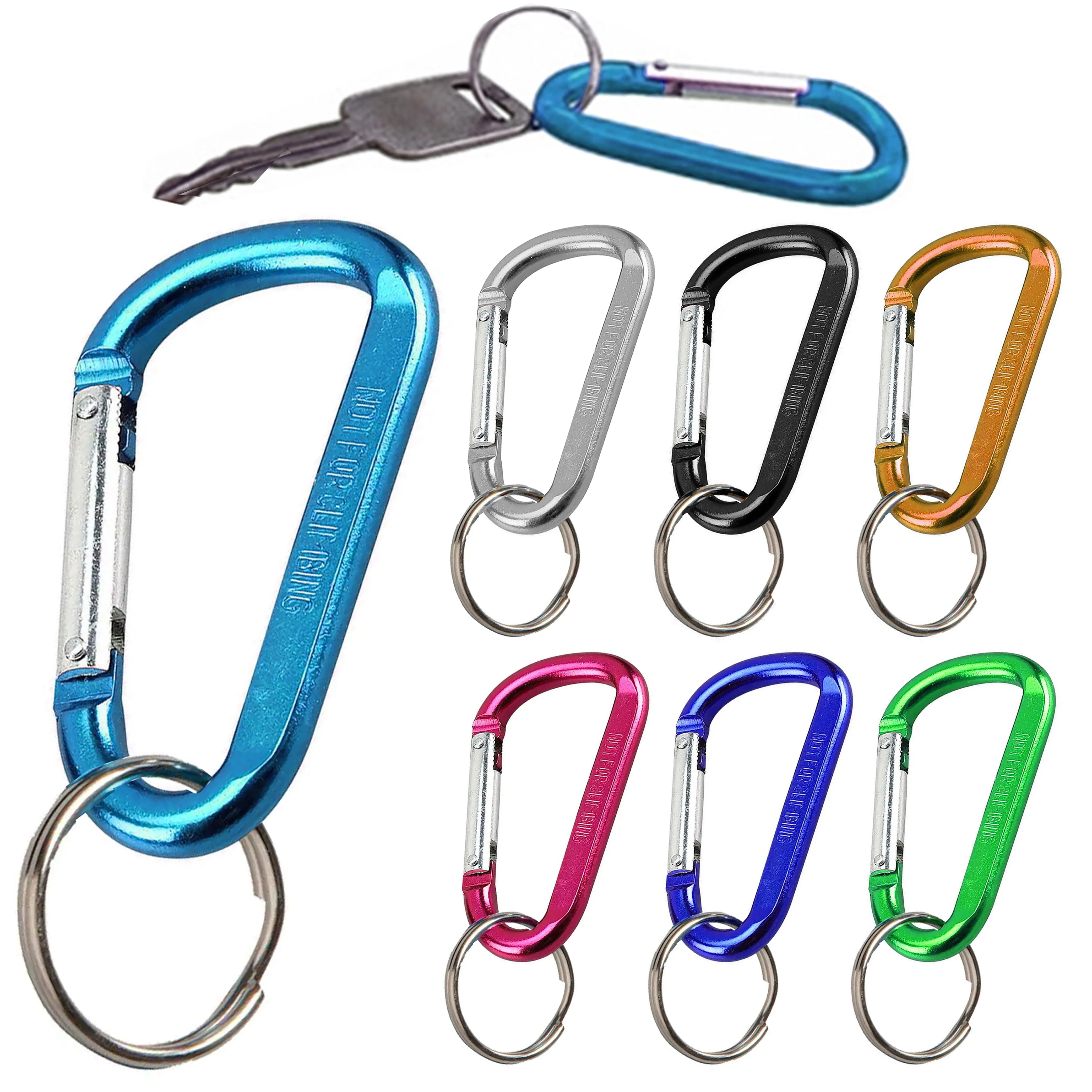 12 Pc Locking Carabiner Clip Aluminum 2-3/8" Small D-Ring Snap Hook Key Chain
