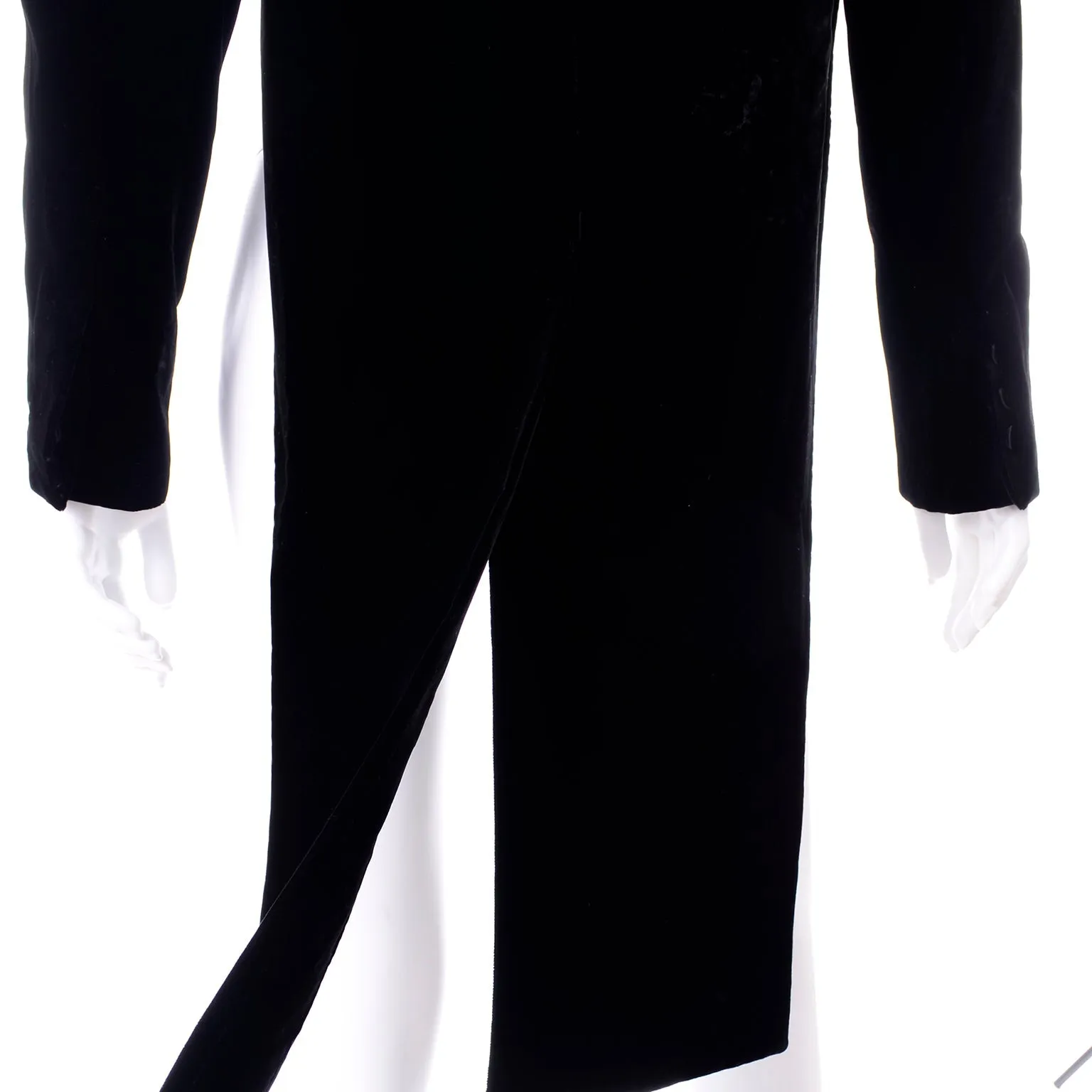 2000s Saint Laurent Black Velvet Cutaway Tuxedo Tails w Flyaway Satin Lapel