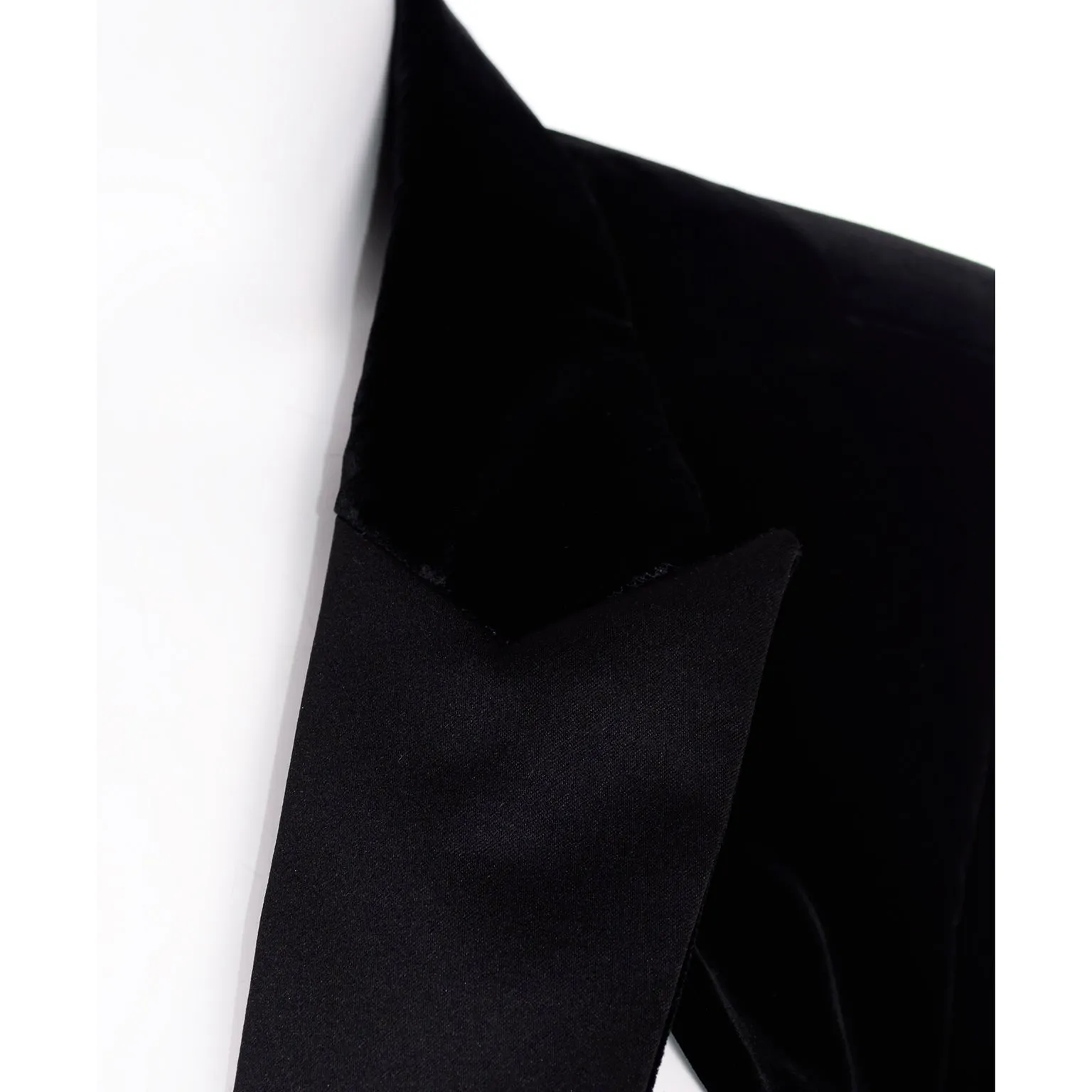 2000s Saint Laurent Black Velvet Cutaway Tuxedo Tails w Flyaway Satin Lapel