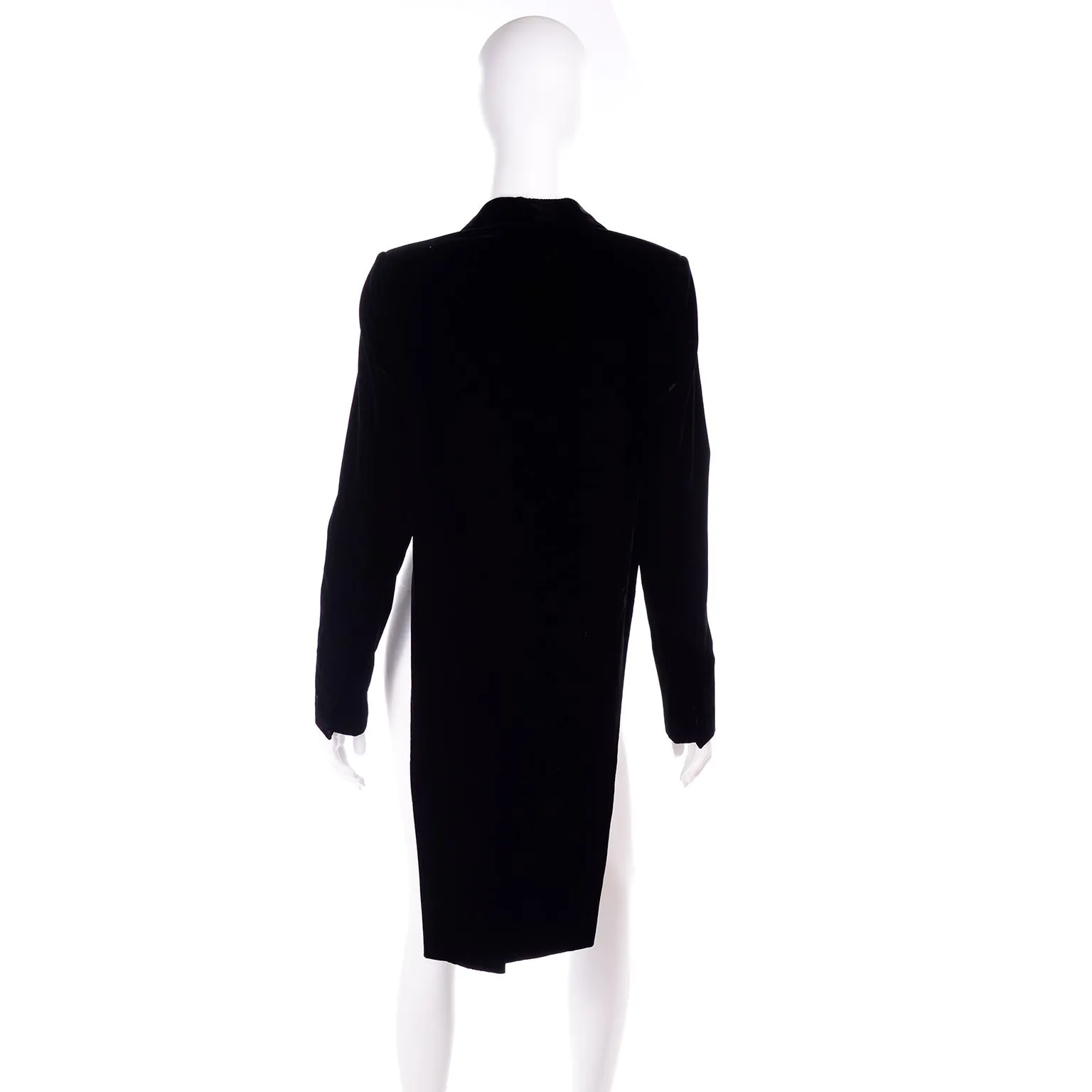 2000s Saint Laurent Black Velvet Cutaway Tuxedo Tails w Flyaway Satin Lapel