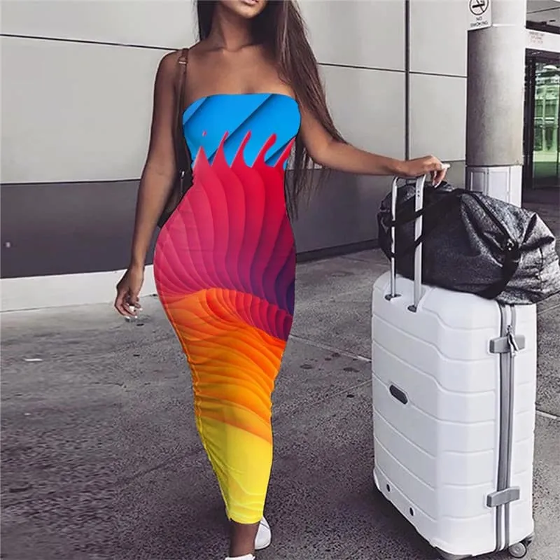 Abstract Dress Women Psychedelic Boho Colorful Bodycon Dress Womens Clothing