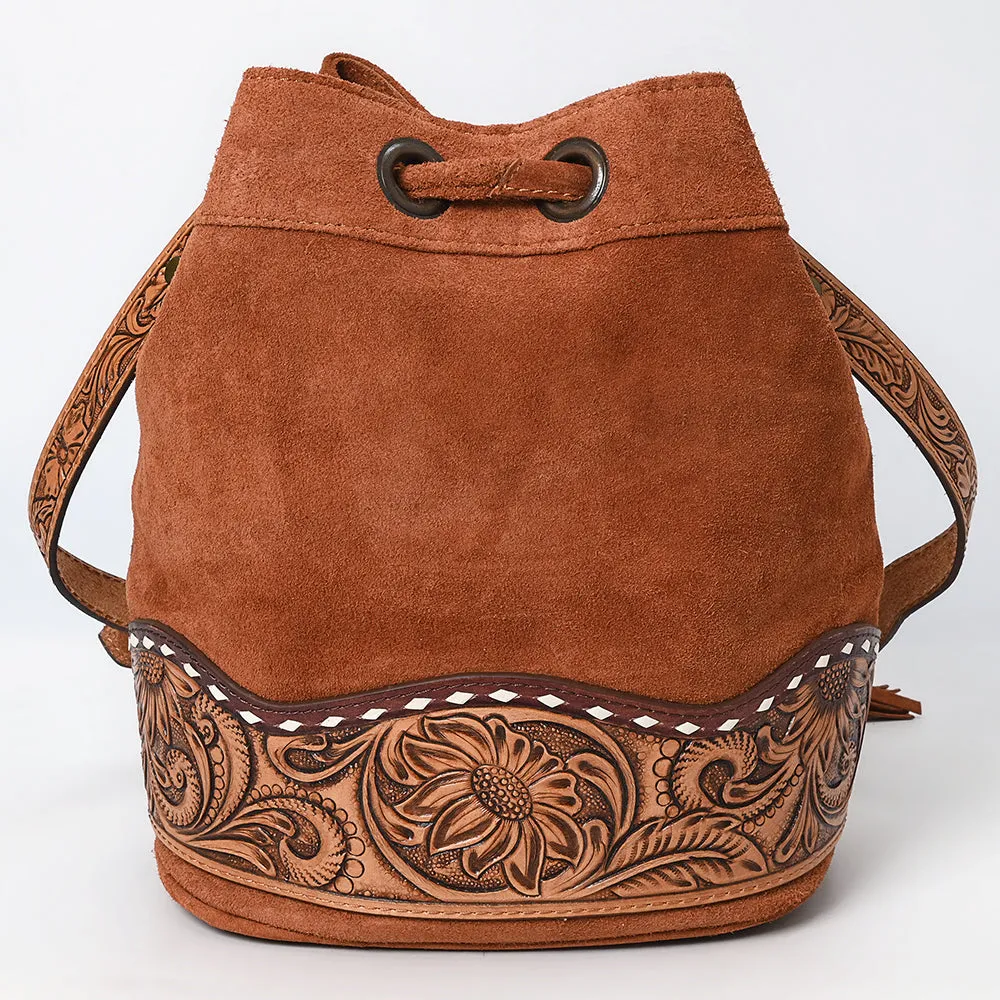 American Darling ADBG1656 Bucket Hand Tooled Suede Genuine Western Leather Women Bag Western Handbag Purse