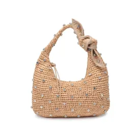 Annika Straw Shoulder Bag with Rhinestones
