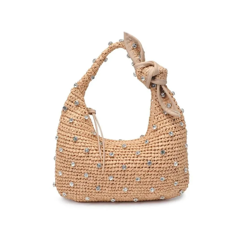 Annika Straw Shoulder Bag with Rhinestones