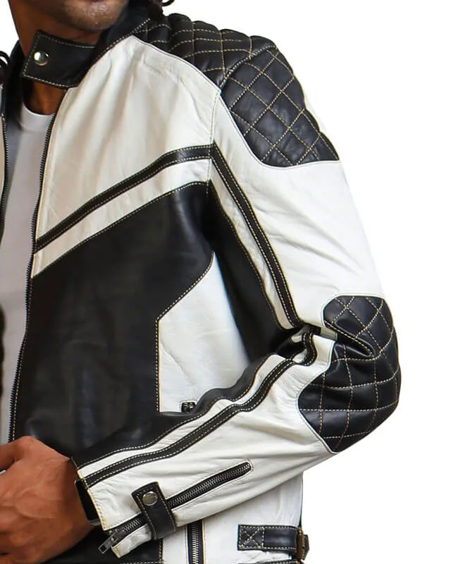 Black And White Quilted Biker Jacket