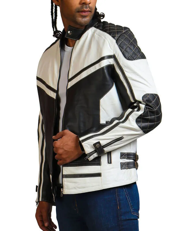 Black And White Quilted Biker Jacket