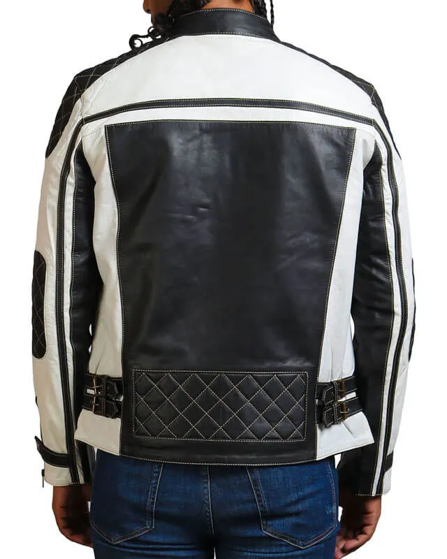 Black And White Quilted Biker Jacket
