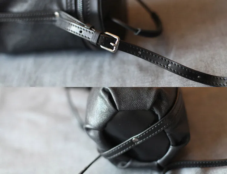 Black Leather Bucket Bag Womens Handbags Crossbody Bags for Women
