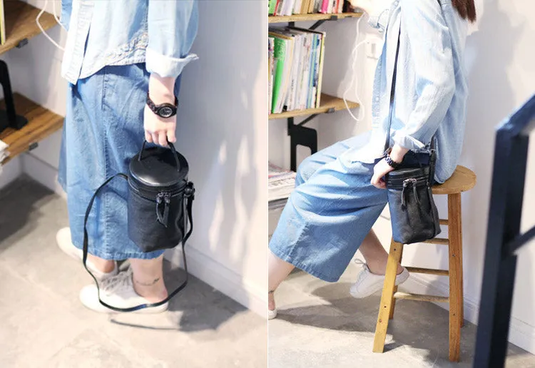 Black Leather Bucket Bag Womens Handbags Crossbody Bags for Women