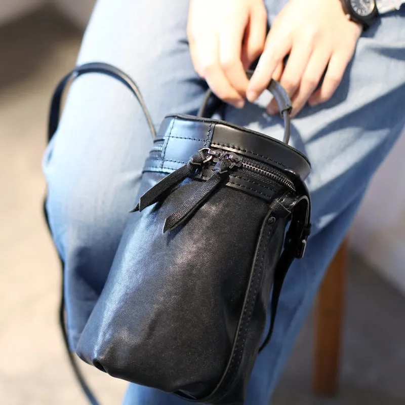 Black Leather Bucket Bag Womens Handbags Crossbody Bags for Women