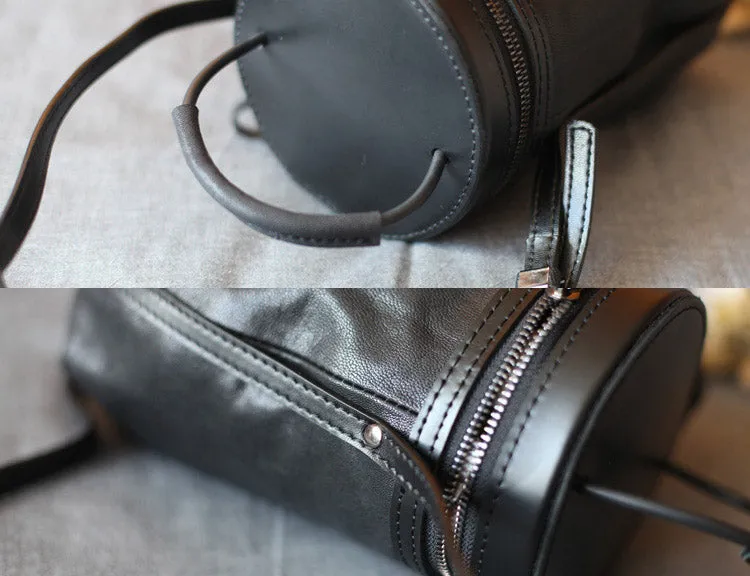 Black Leather Bucket Bag Womens Handbags Crossbody Bags for Women