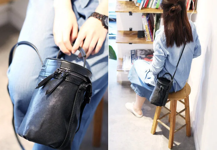 Black Leather Bucket Bag Womens Handbags Crossbody Bags for Women