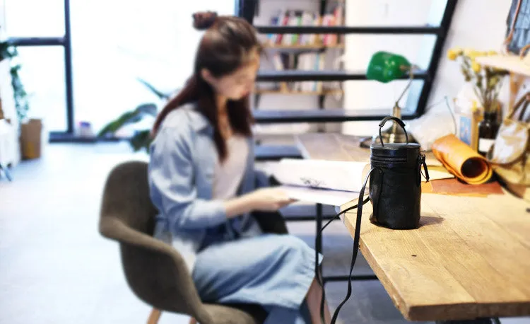 Black Leather Bucket Bag Womens Handbags Crossbody Bags for Women