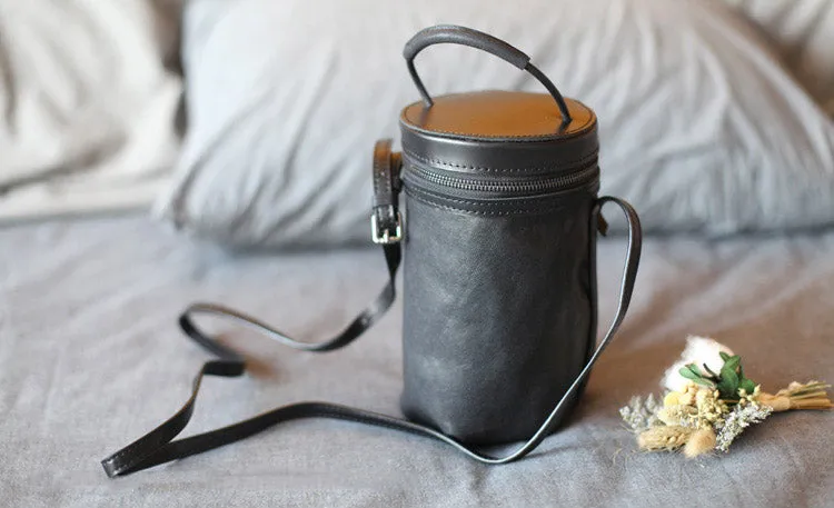 Black Leather Bucket Bag Womens Handbags Crossbody Bags for Women
