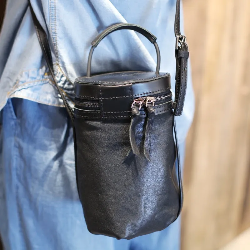 Black Leather Bucket Bag Womens Handbags Crossbody Bags for Women