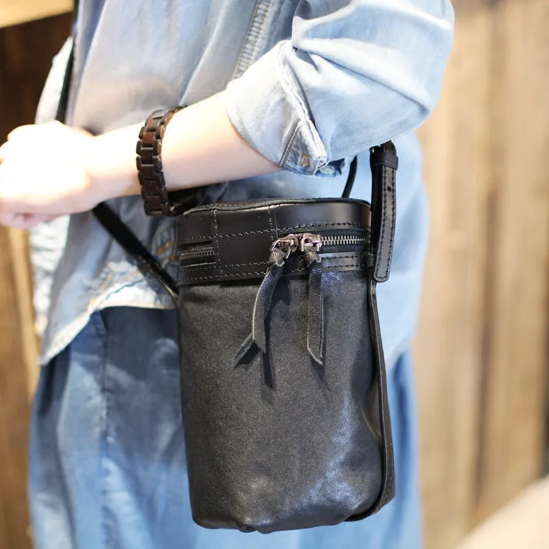 Black Leather Bucket Bag Womens Handbags Crossbody Bags for Women
