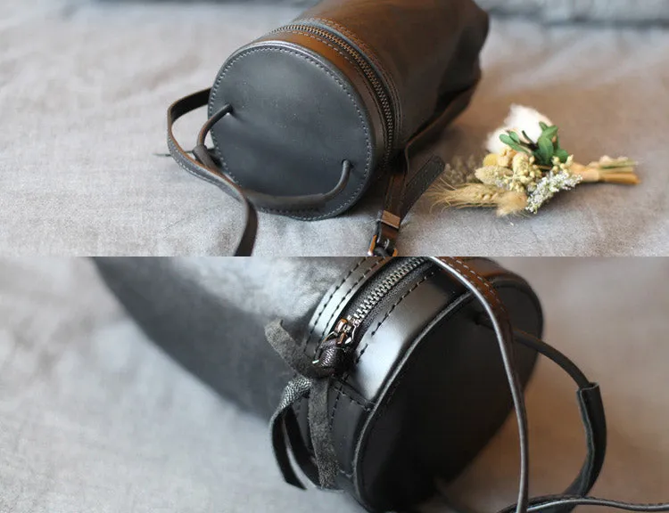 Black Leather Bucket Bag Womens Handbags Crossbody Bags for Women