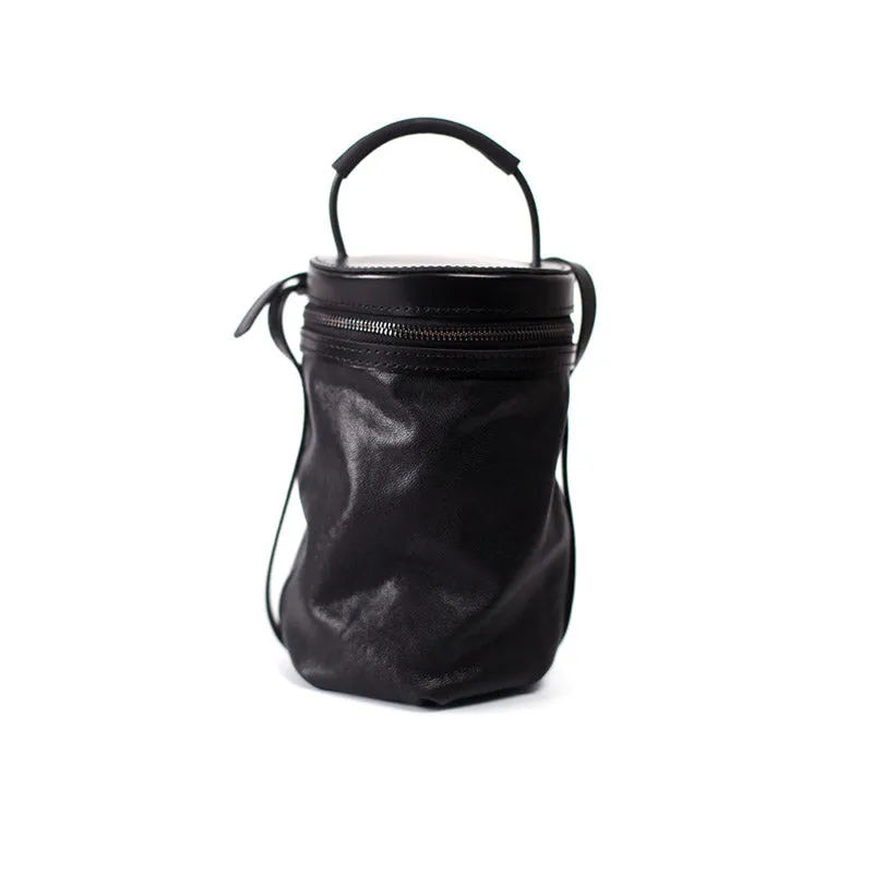 Black Leather Bucket Bag Womens Handbags Crossbody Bags for Women