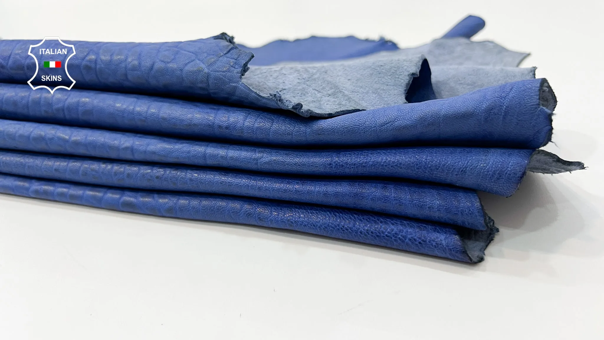 BUBBLY BLUE ANTIQUED Italian genuine Lambskin Lamb Sheep leather skins