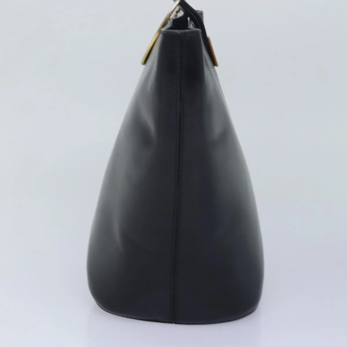 CELINE Circle Hand Bag Leather Black Auth ar12160