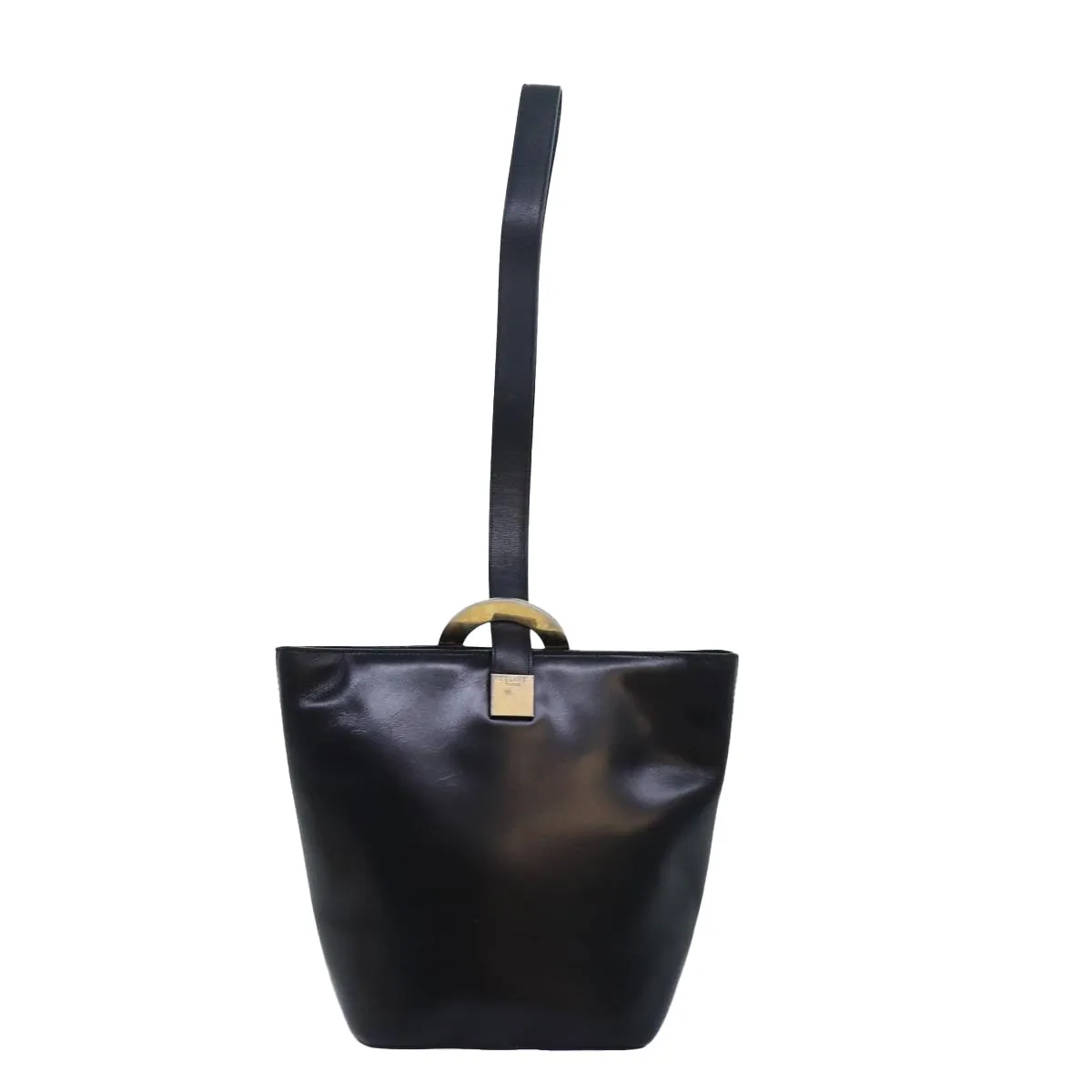 CELINE Circle Hand Bag Leather Black Auth ar12160