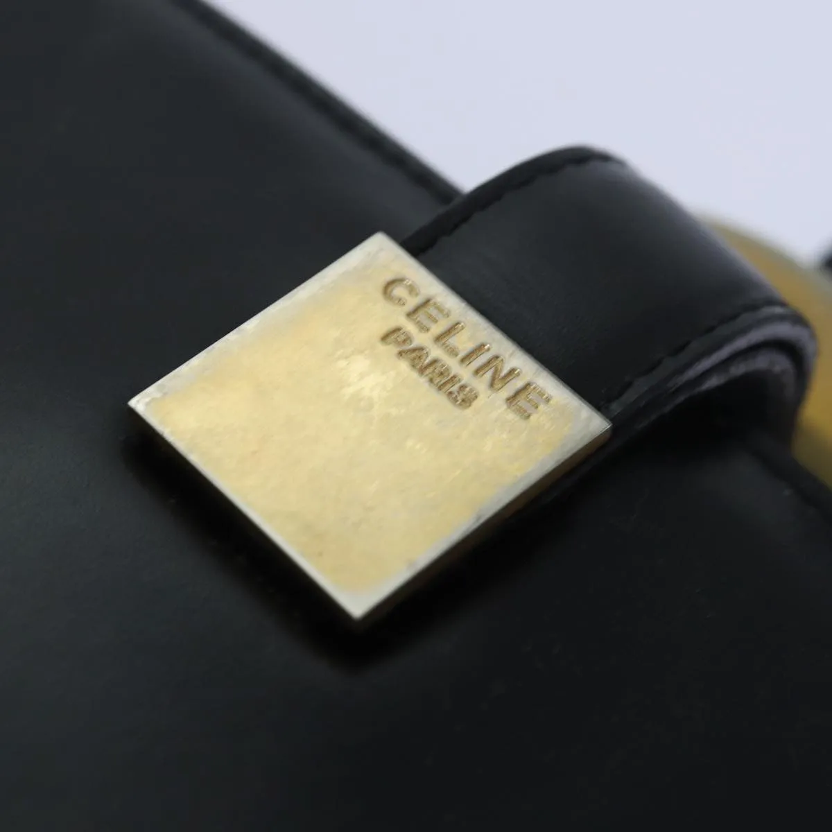 CELINE Circle Hand Bag Leather Black Auth ar12160