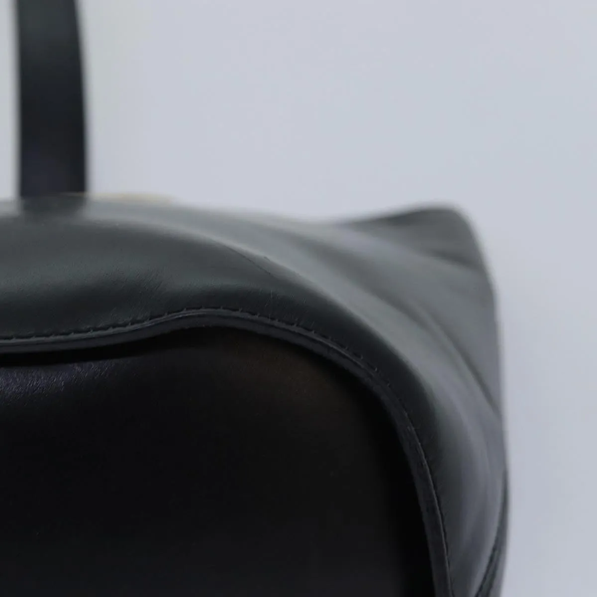 CELINE Circle Hand Bag Leather Black Auth ar12160