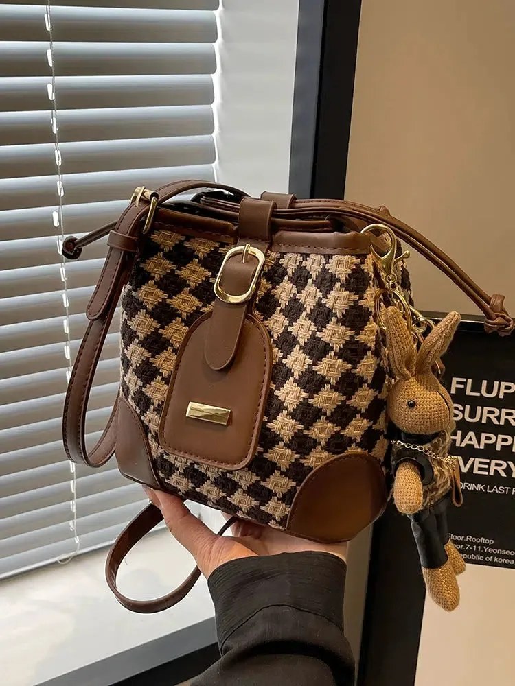 Checkered Handwoven Bucket Bag
