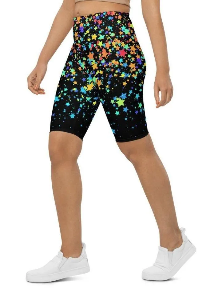Colorful Gradient Stars Biker Shorts