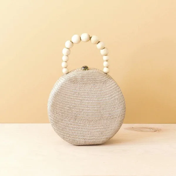 Dusty Rose Round Handbag with Wood Bead Handle