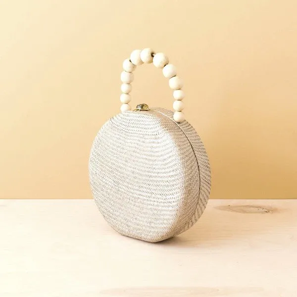 Dusty Rose Round Handbag with Wood Bead Handle