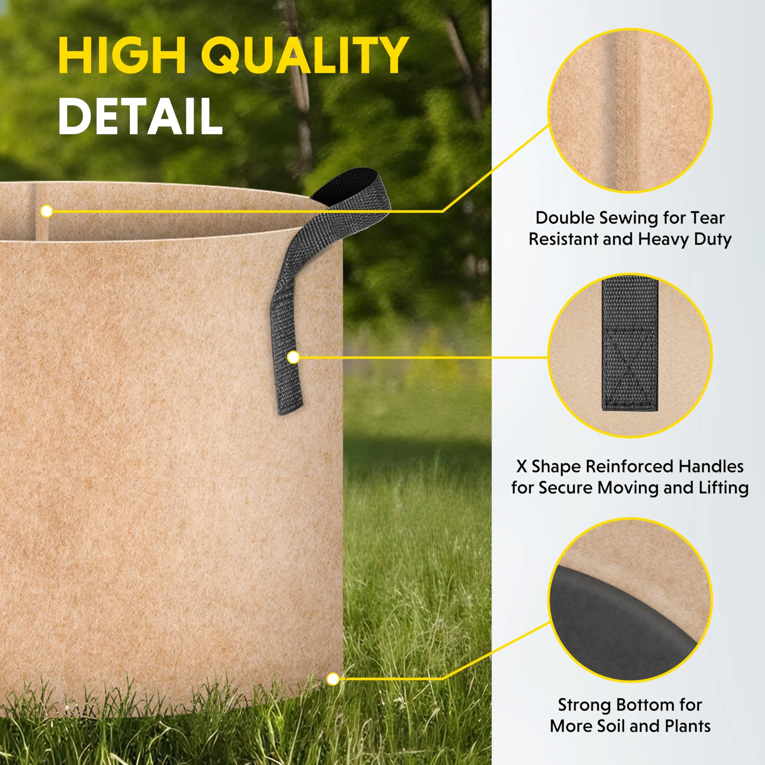 iPower 5-Pack 20 Gallon Plant Grow Bags Thickened Nonwoven Aeration Fabric Pots Heavy Duty Durable Container, Strap Handles for Garden, Tan