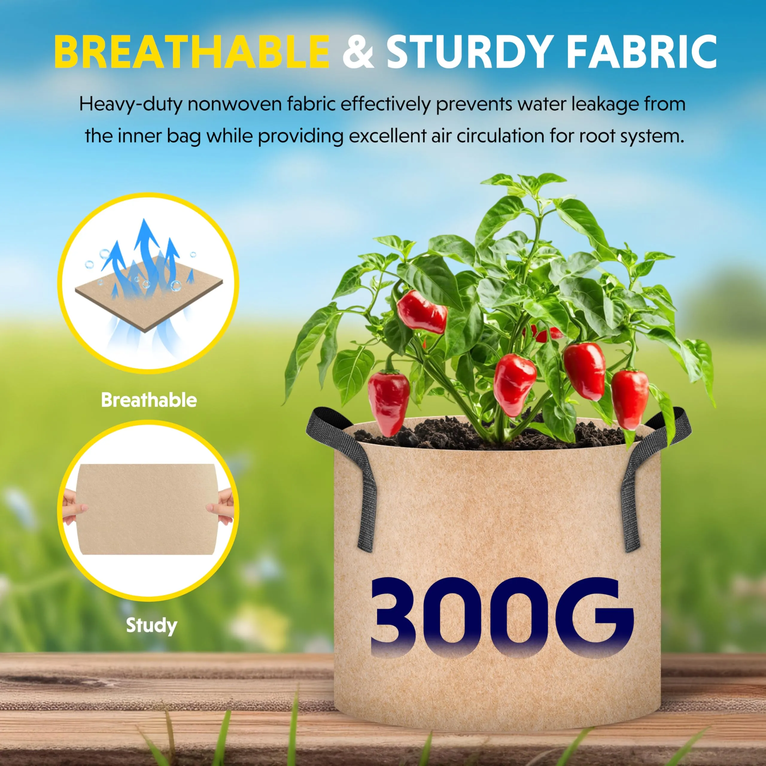 iPower 5-Pack 20 Gallon Plant Grow Bags Thickened Nonwoven Aeration Fabric Pots Heavy Duty Durable Container, Strap Handles for Garden, Tan