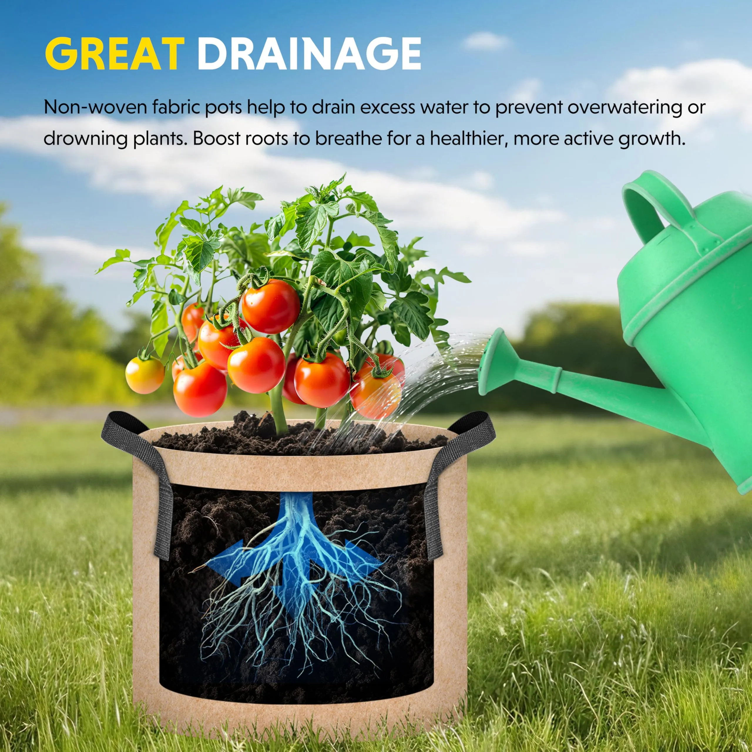 iPower 5-Pack 20 Gallon Plant Grow Bags Thickened Nonwoven Aeration Fabric Pots Heavy Duty Durable Container, Strap Handles for Garden, Tan