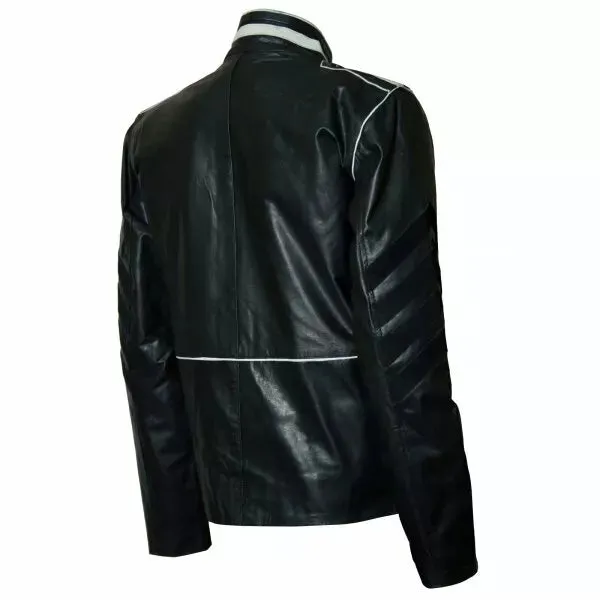 Men's Leather Jacket Genuine Lambskin Black & White Military Jacket Slim