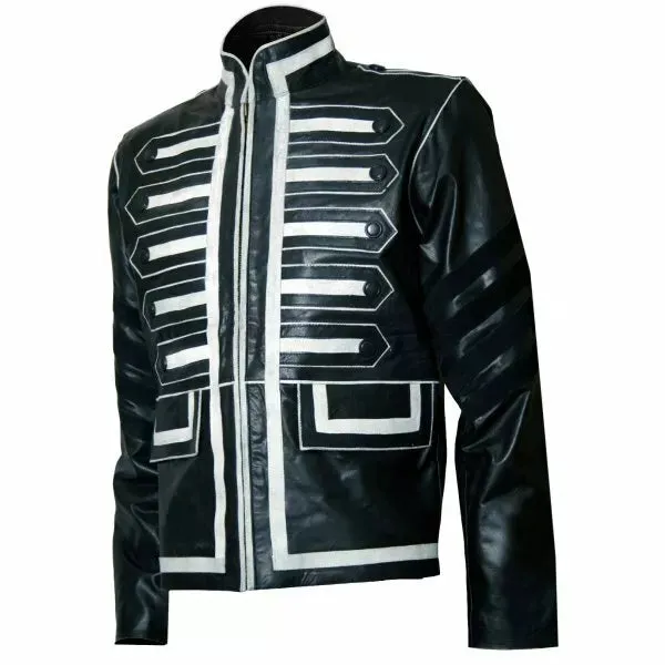 Men's Leather Jacket Genuine Lambskin Black & White Military Jacket Slim