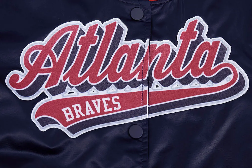 MLB ATLANTA BRAVES SCRIPT TAIL WOMEN'S SATIN JACKET (MIDNIGHT NAVY/RED/MIDNIGHT NAVY)