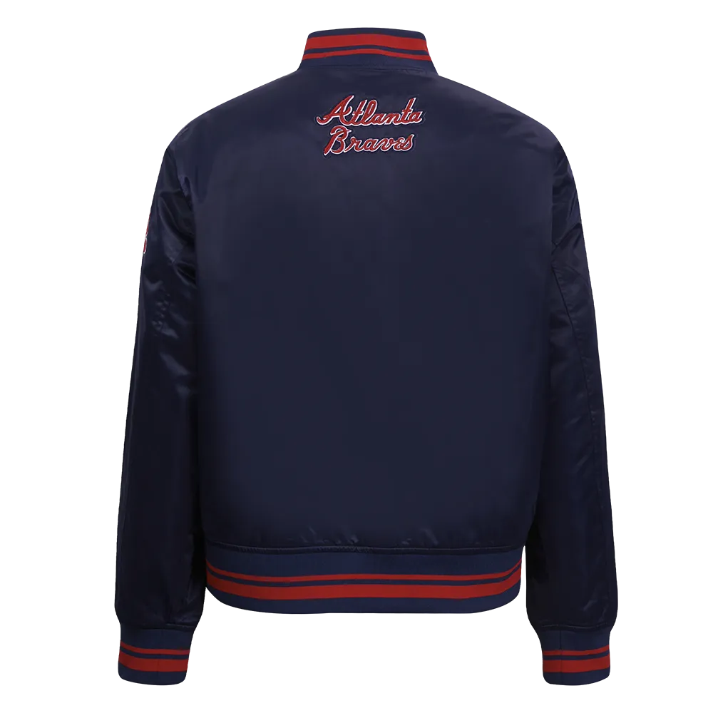 MLB ATLANTA BRAVES SCRIPT TAIL WOMEN'S SATIN JACKET (MIDNIGHT NAVY/RED/MIDNIGHT NAVY)