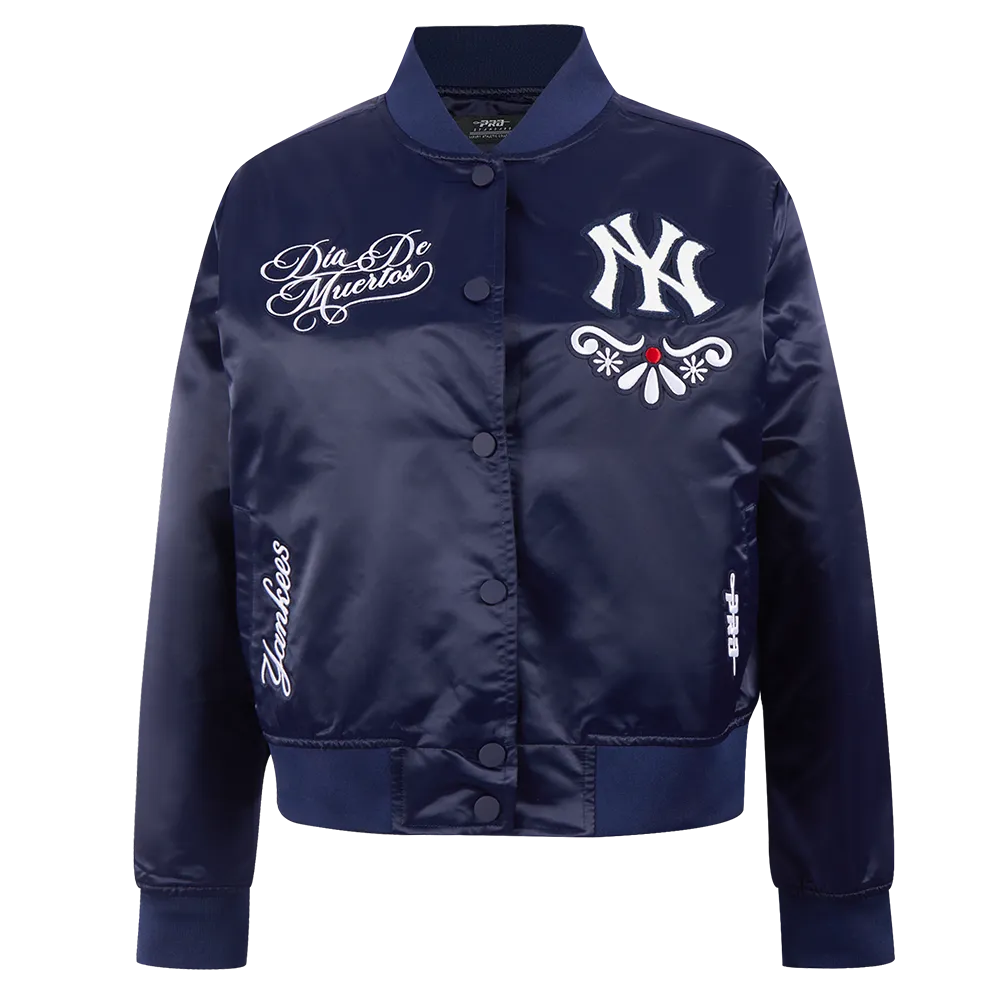 MLB NEW YORK YANKEES SUGAR SKULL WOMEN'S SATIN JACKET (MIDNIGHT NAVY)