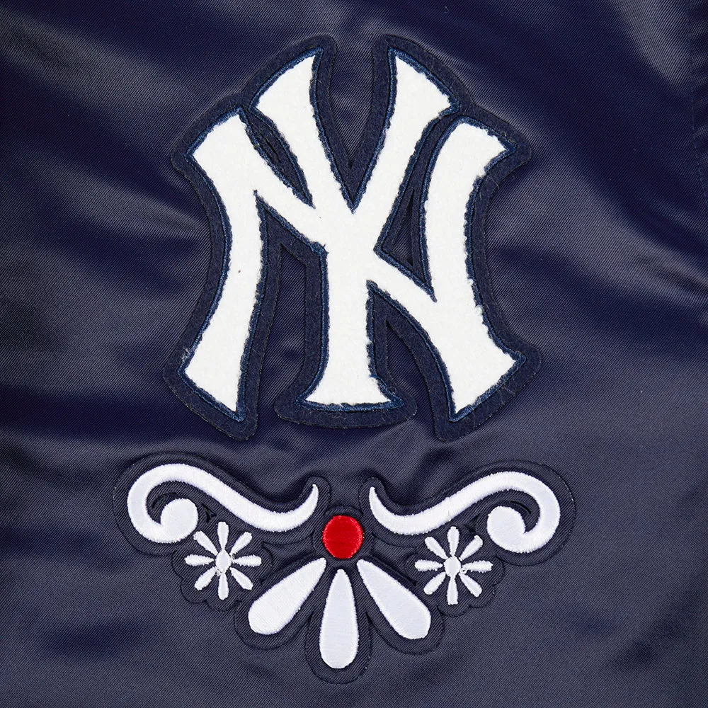 MLB NEW YORK YANKEES SUGAR SKULL WOMEN'S SATIN JACKET (MIDNIGHT NAVY)
