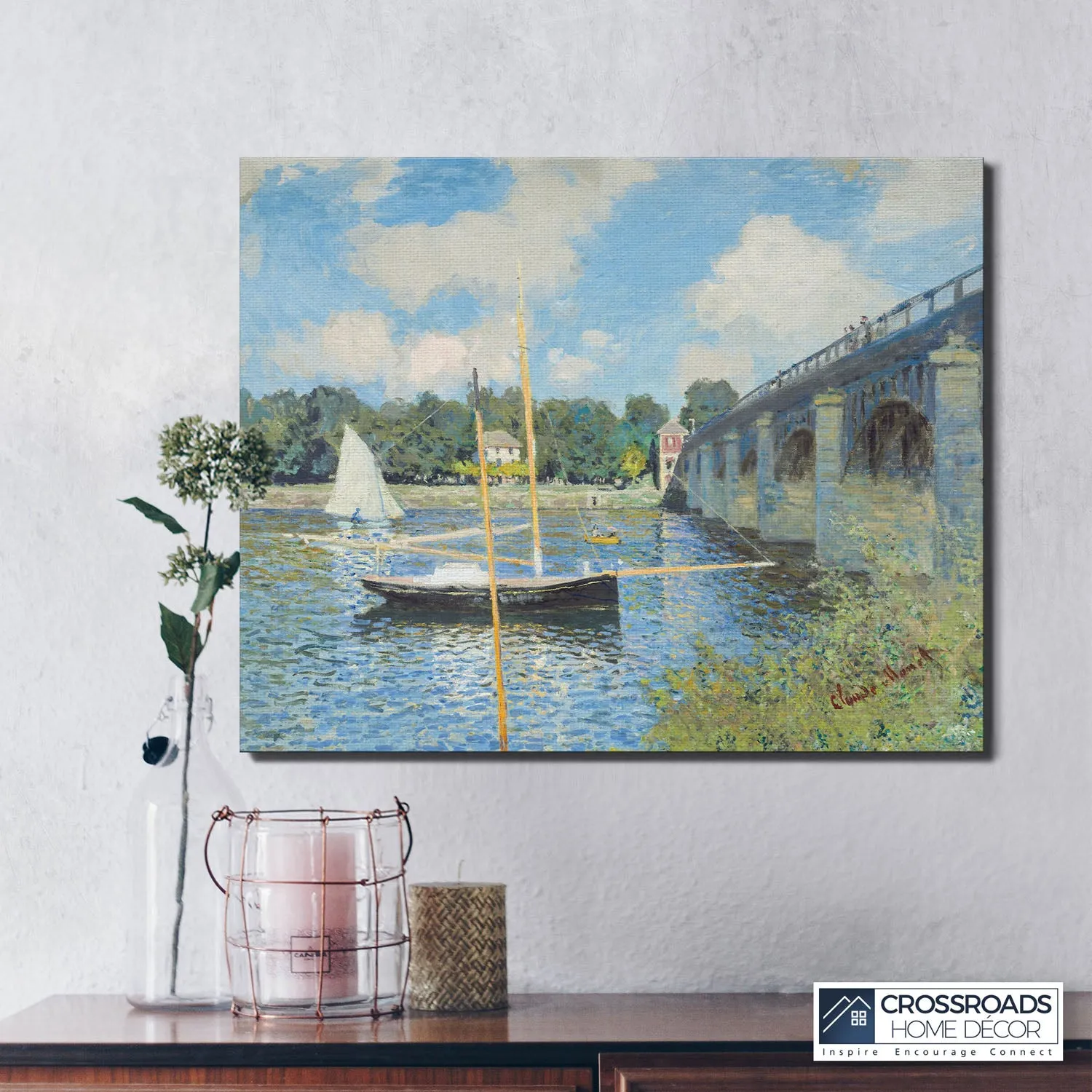 Monet Wall Art The Bridge Canvas Print, Sailboat Wall Art, Cavas Prints Wall Art, Fine Art, Living Room Wall Art, Ready To Hang for Living Room Home Wall Decor, C2418