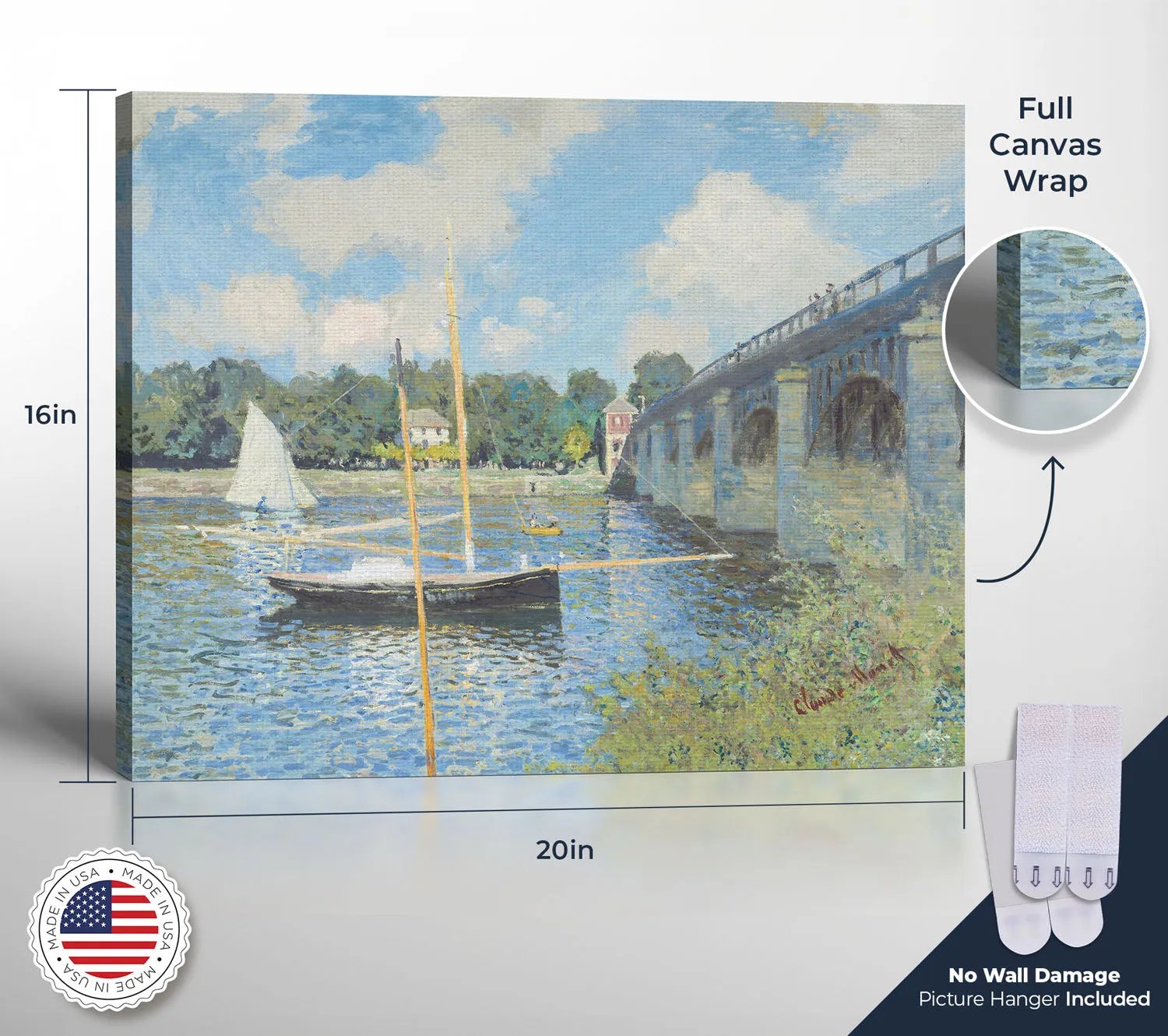 Monet Wall Art The Bridge Canvas Print, Sailboat Wall Art, Cavas Prints Wall Art, Fine Art, Living Room Wall Art, Ready To Hang for Living Room Home Wall Decor, C2418