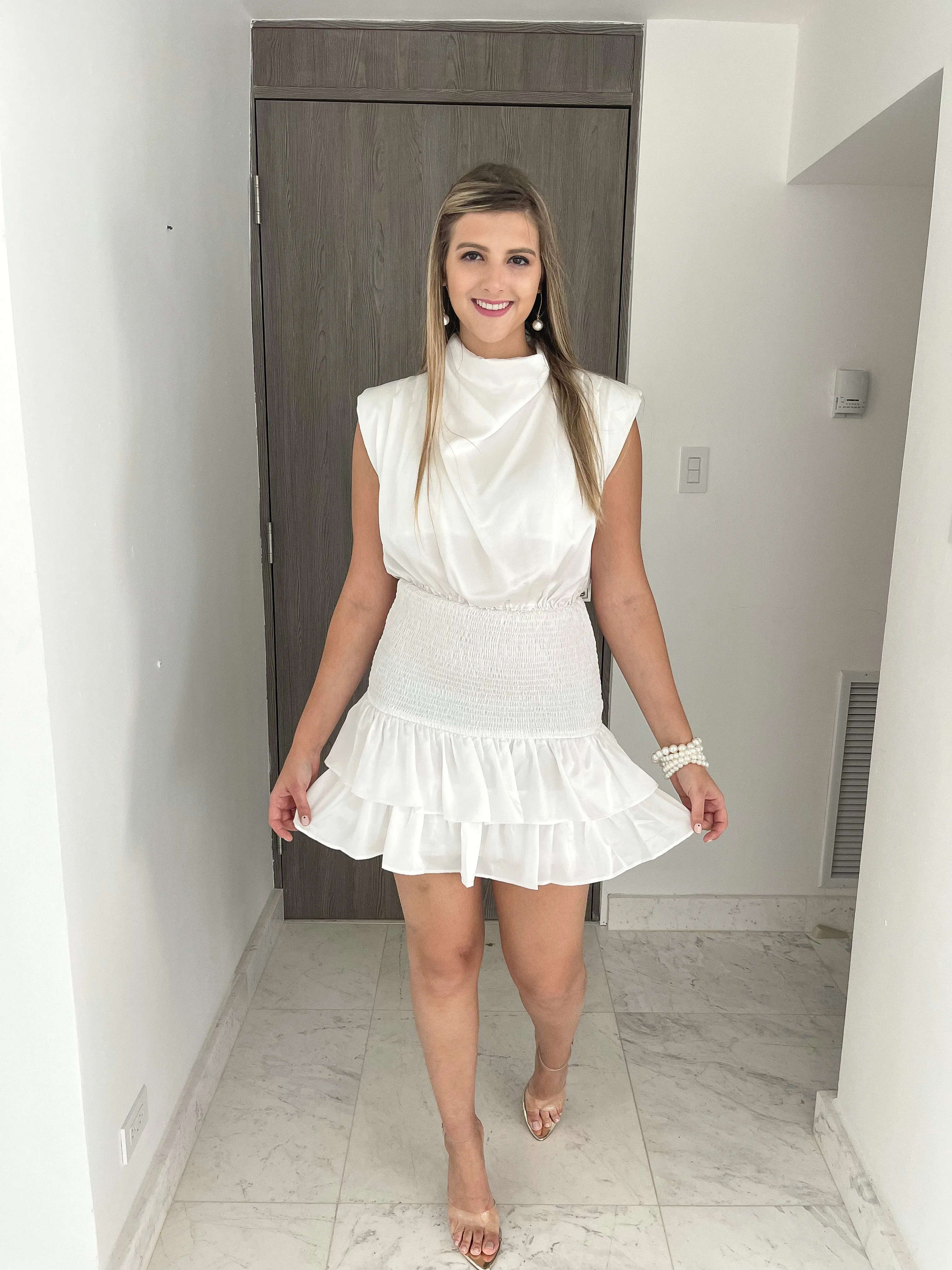 OFF WHITE SATIN SHORT DRESS