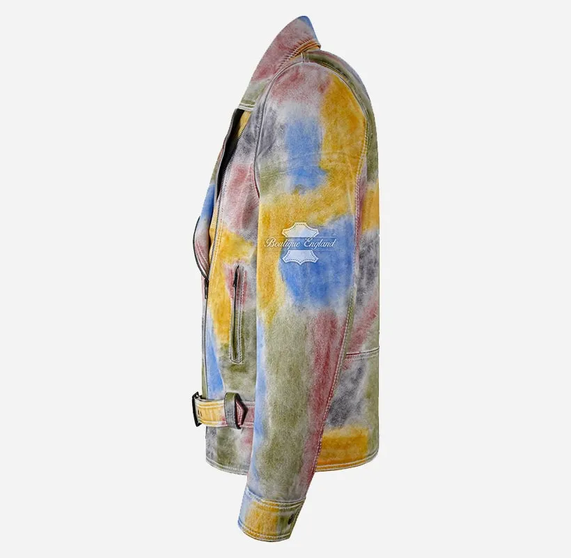 PICASSO Leather Jacket Multicolored Waxed Mens Leather Biker Jacket