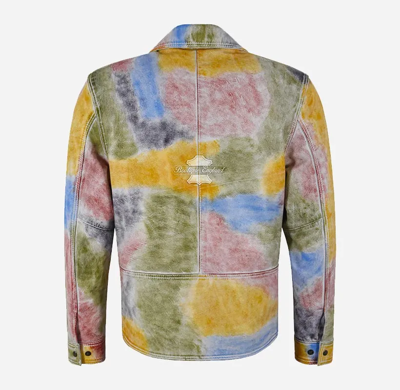 PICASSO Leather Jacket Multicolored Waxed Mens Leather Biker Jacket