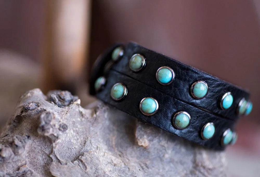 Turquoise Stone Double Band Cuff Bracelet
