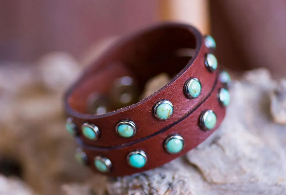 Turquoise Stone Double Band Cuff Bracelet
