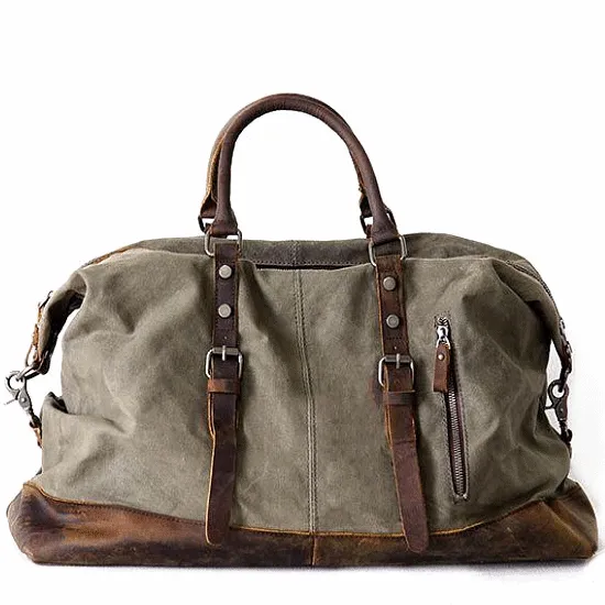 VAMPWAX VINTAGE™ Schultertasche Weekender aus gewachst Canvas & Echtleder fur Damen und Herren