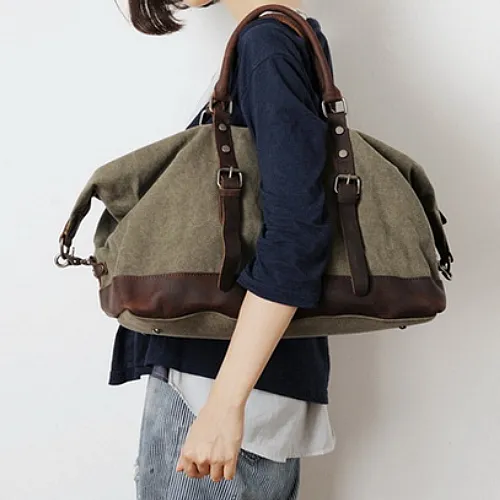 VAMPWAX VINTAGE™ Schultertasche Weekender aus gewachst Canvas & Echtleder fur Damen und Herren