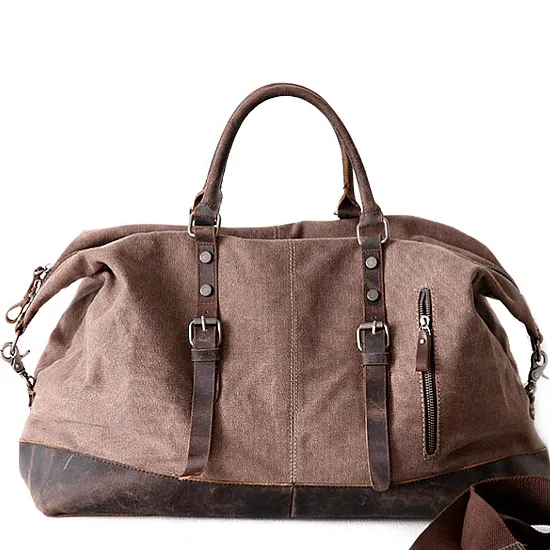 VAMPWAX VINTAGE™ Schultertasche Weekender aus gewachst Canvas & Echtleder fur Damen und Herren